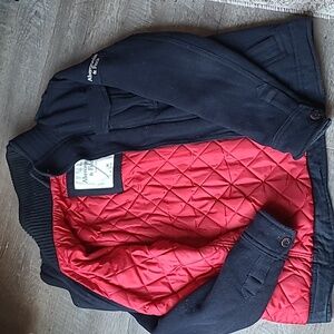 Mens Abercrombie & Fitch Winter Coat wool jacket blazer size medium  navy blue